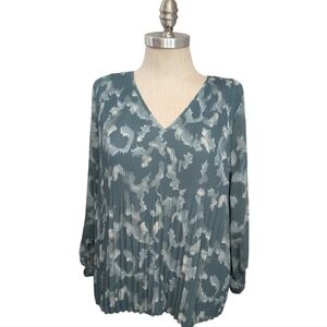 Nine West Floral Chiffon Balloon Sleeve Pleated Blouse Sz Small